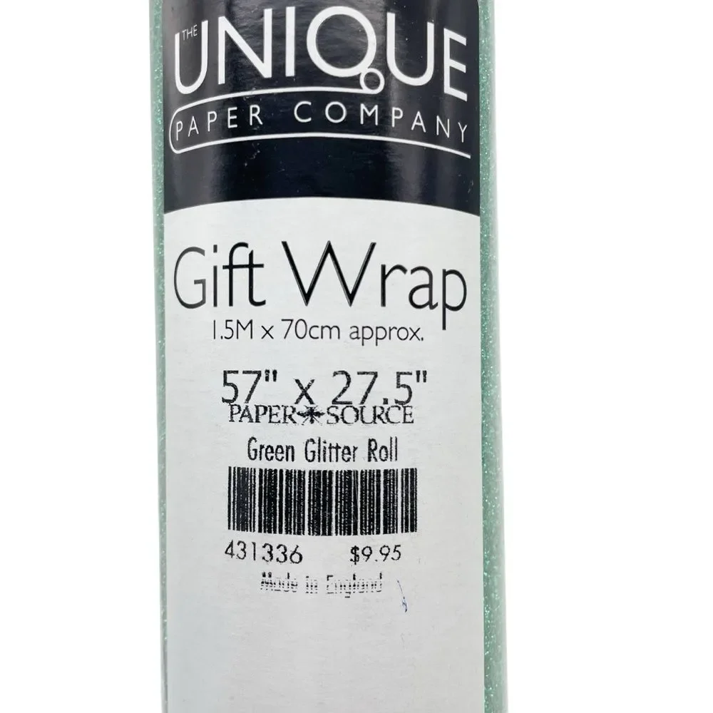 NWT Paper Source Green Glitter Wrapping Paper Roll 27.5”x59” Christmas Gift Wrap